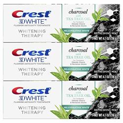 Crest Charcoal 3D White Toothpaste Whitening Therapy With Tea Tree Oil Refreshing Mint Flavor 4.1 Oz Pack Of 3
