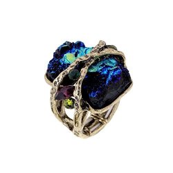 Cubic Gem Resin Stone With Crystal Elastic Stacking Rings Antique Gold And Silver Tone 3 Colors Green