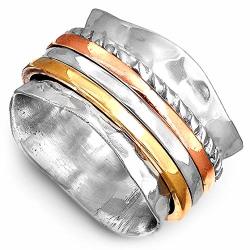Boho-magic Spinner Ring For Women 925 Sterling Silver With Copper Brass And Silver Fidget Rings 9