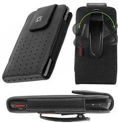 Blackberry Z30 Sleeve Style Vertical Leather Case Pouch With Fixed Swivel Clip And Closing Flap Black