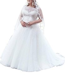 Qing Bridal Dress Sheer Plus Size Wedding Dress Tulle Bridal Gown For Women's 20W White
