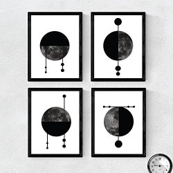 Nacnic Nordic Style Geometrical Moons - Set Of 4 - 250G Paper - Beautiful Poster Painting For Home Office Living Room