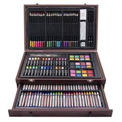 Lucky Crown 143 Piece Deluxe Art Set Artist Sketching Drawing & Painting  Set Art Supplies With Wooden Case Professional Art Kit For Kids Teens And