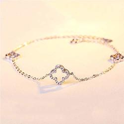 Ljnyf Lucky Four-leaf Clover Bracelet S925 Sterling Silver Bracelet With Cubic Zirconia For Birthday Wedding