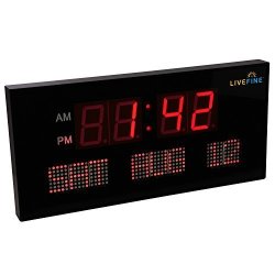 Ivation Big Oversized Digital Blue LED Calendar Clock With Day And Date - Shelf Or Wall Mount 22 Inches - Red LED