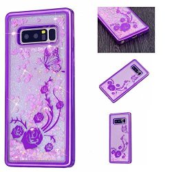 Galaxy Note 8 Case Dugro Cute 3D Creative Plating Glitter Liquid Bling Quicksand Silicone Scratch Resistant Bumper Case For Girls Women Gifts - Butterfly Flower