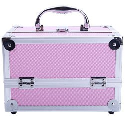 Tidyard Aluminum Makeup Train Case Jewelry Box Cosmetic Organizer With Mirror 9"X6"X6" Pink