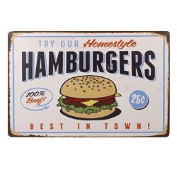 ULTNICE Metal Vintage Post Bar Signs Tin Sign With Hamburgers Pattern For Wall Room Decor