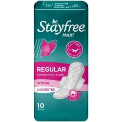 Stayfree Sanitary Pads Maxi Regular Thick Wings Unscented Pack Of 10