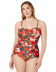 City Chic Women's Apparel Plus Size Floral One-piece With Side Tie Detail Red Print S