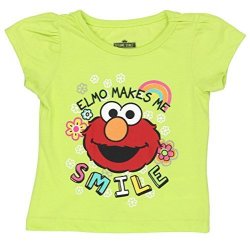 Sesame Street Elmo Girls Short Sleeve Tee 2T Green Elmo Smile