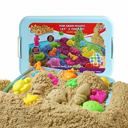 Motion Sand Play Sand Non-Toxic Sand for Kids 2.2LBS of Natural Sand and Motion Castle Playset with 9 Pcs Molds Kit 