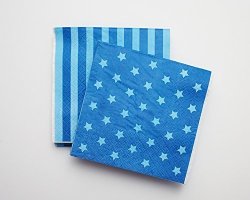Royal Blue Star Stripe Paper Cocktail Drink Napkins - 2 Packs 20 PCK 2 X 20 40 Total - Boy Circus Sports 4TH Of July Party