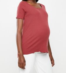 Cotton On Women's Maternity Lettuce Short Sleeve Top - Dark Garnet