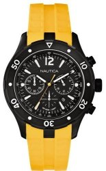 Nautica A21545G Men's Watch Black Chronograph Yellow Rubber Strap