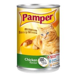 Purina Pamper Chicken Saucy Mince Tinned Cat Food 385G