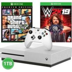 Microsoft Xbox One S Console 1TB with WWE 2K19 & GTA V
