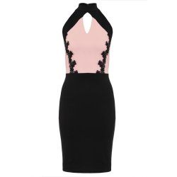 Quiz Pink And Black Lace Trim Bodycon Dress