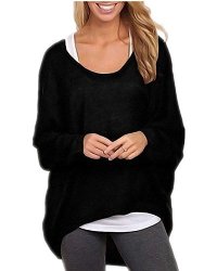 Zanzea Women's Long Batwing Sleeve Loose Oversize Pullover Sweater Top Blouse Black Us 8 TAG Size M