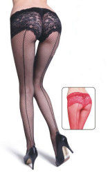 Black Fishnet Pantyhose With Lace Top