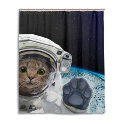 U Life Cat Galaxy Planet Universe Space Starsat Decorative Shower Curtain Curtains For Bathroom Tub 60 X 72 Inch