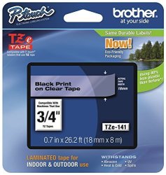 Brother Ptouch Genuine TZE-141 3 4" 0.7" Black On Clear Standard Laminated Tape 26.2FT 8M TZE141