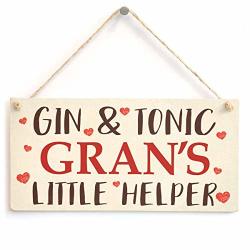 In The Ivy Gin & Tonic Gran's Little Helper Love Hearts Gin And Tonic Gran Sign Novelty Wood Plaque Sign Wall Art Home Bar Pub Sign