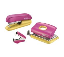 MINI F5 Stapler+ Punch Set Pink yellow