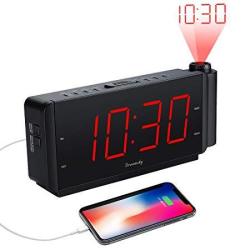 Dreamsky Projection Alarm Clock Radio With USB Charging Port And Fm Radio 2 Large LED Display With Dimmer Adjustable Alarm Volume Snooze Sleep Tim