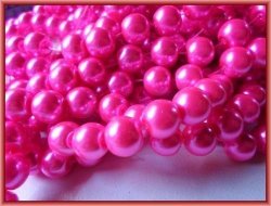 Shocking Pink Glass Pearls 10MM - String Of + - 85.