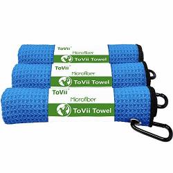 Tovii 3 Pack Golf Towels For Golf Bags With Clip Microfiber Fabric Waffle Pattern With Heavy Duty Carabiner Clip Blue