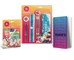 Musical.ly Stationery Combo-pack Pencils - Pens - Eraser - 75 Stickers - Notebook - Metal Pencil Case - Ruler - Sharpener
