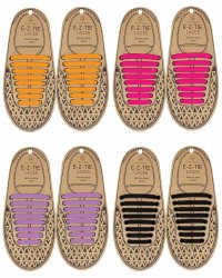 Gretmol E-z Tie Silicone Shoelaces Pink Orange Purple & Black - Pack Of 4