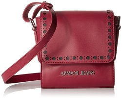 Armani Jeans Eco Leather Square Crossbody With Perforated Details Bordeaux