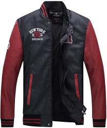 Kemilove Men's Faux Leather Jacket Casual Baseball Stand Collar Slim Fit Coat