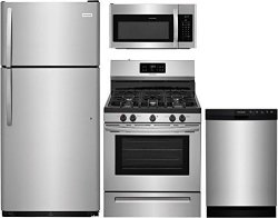 Frigidaire 4-PIECE Kitchen Appliance Package With FFTR1821TS 30 Top Freezer Refrigerator FFGF3054TS 30 Freestanding Gas Range FFMV1645TS 30 Over The Range Microwave Oven And