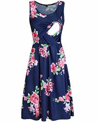 Ouges Womens Sleeveless Summer Floral Maternity Dresses Nursing Breastfeeding Clothes FLORAL03 XL
