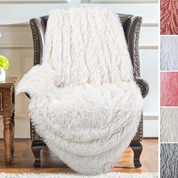 Yj.gwl Shag Faux Fur Throw Blanket-super Soft Warm Home Decor Fluffy Bed Throws -long Hair Blankets For Couch Sofa Chair Cream White 50"X60" Throw