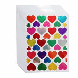 Max Corner 10 Sheets Color Glitter MINI Heart Sticker Valentine's Day Self Adhesive Love Decoration For Scrapbook Bullet Journal Diary Stationery Art Craft Diy Supplies