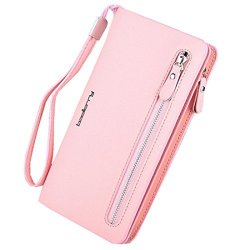 Women's Purse Zipper Cellphone Pocket For Iphone 6 Plus 8 X Pu Leather Clutch Long Wallet Card Holders Wristlet Handbag Pink
