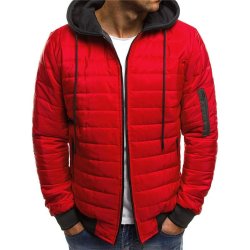 Mens Quilted Padded Jacket Contrast Color Hooded Winter Warm Outerwear Coats