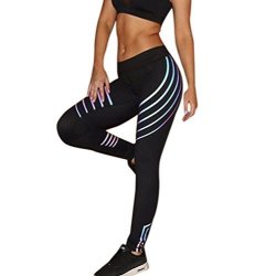 Palarn Women Laser Color Workout Capri Sport Tights Exercise Gym Leggings Black 2 S