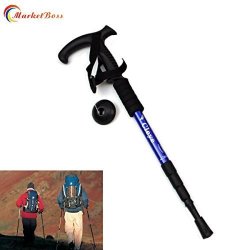 Marketboss Folding 19.29IN Stretching 41.33IN In Length Aluminum Alloy Alpenstock 4 Sections Anti-shock Telescopic Walking Stick Adjustable Canes Crutch For Trekking Climbing Hiking Pole