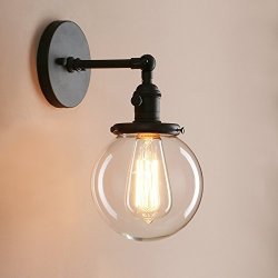 Pathson Industrial Wall Sconce With Round Clear Glass Globe Shade Vintage Style Wall Lamp Farmhouse Wall Light Fixtures For Loft Bathroom Bedroom