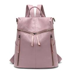 Fashionable Pu Leather Backpack With Double-zip Design A001 - Pink