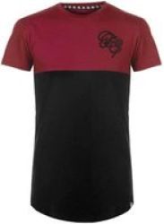 Mens Embroidered Panel T Shirt - Black burgundy - Extrasml Parallel Import