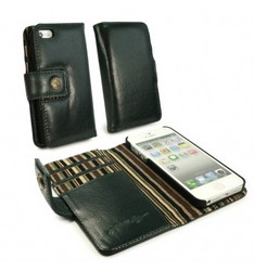 Tuff-Luv Alston Craig Vintage Genuine Leather Wallet Case Cover for Apple iPhone 6 in Racing Green with Striped Interior
