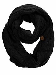 C.c Women's Winter Cable Knit Sherpa Lined Warm Infinity Pullover Scarf Black