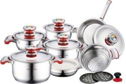 Royalty Line Colourful Knob 16-piece Stainless Steel Cookware Set