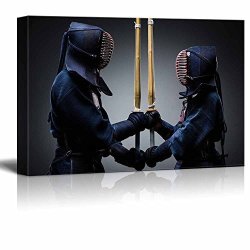 WALL26 - Canvas Prints Wall Art - Two Kendo Fighters With Shinai Opposite Each Other Modern Wall Decor home Decoration Stretched Gallery Canvas Wrap